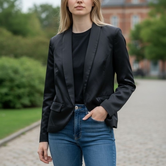 NEW, Hinge By Nordstroms Black Satin Blazer for Women, Size Small - Picture 3 of 5